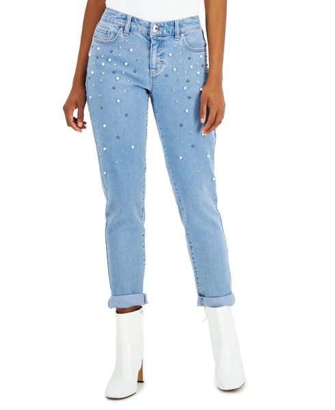 INC International Concepts Womens Mid Rise Embellished Straight Leg Jeans
